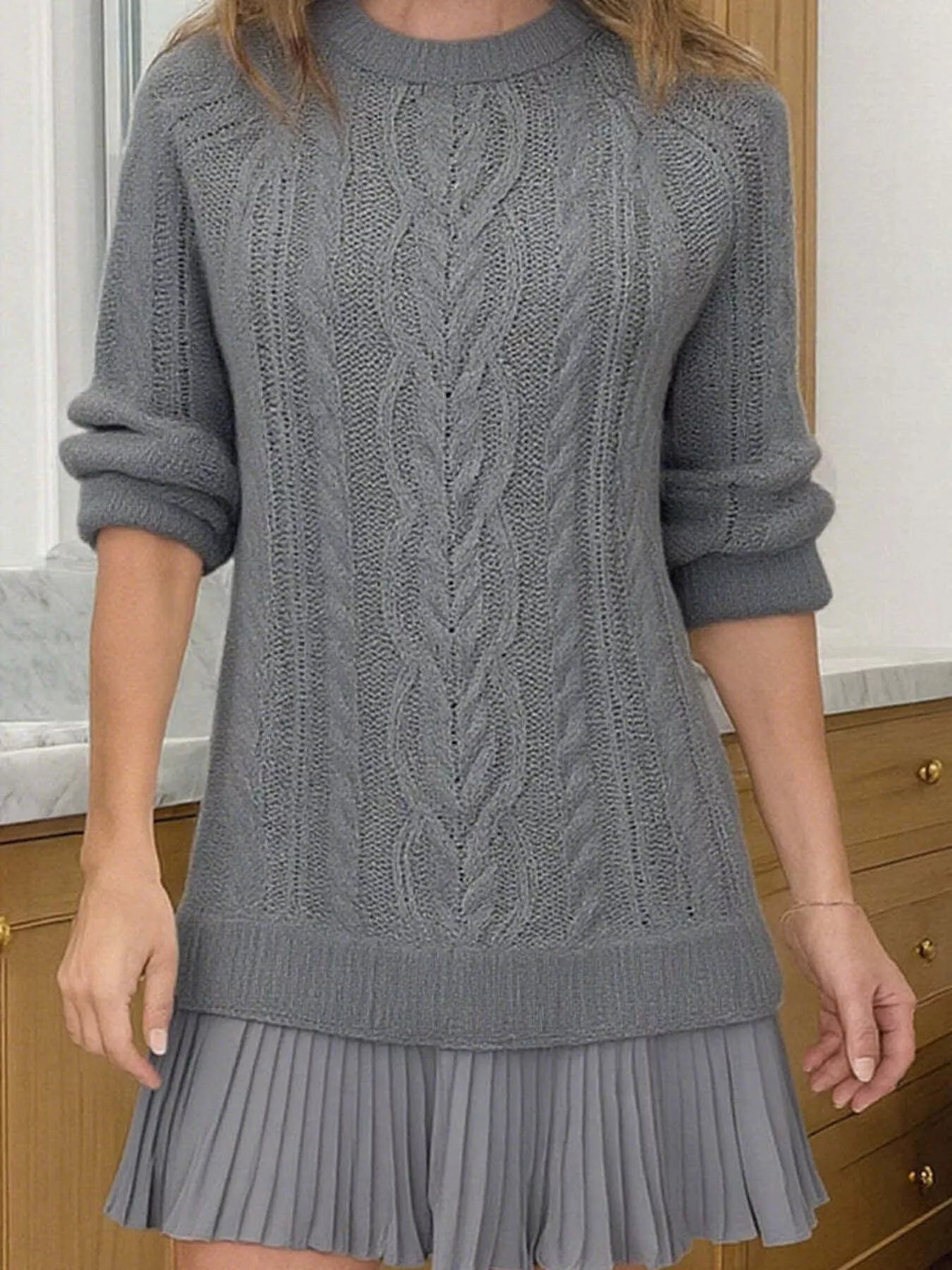 Full Size Cable-Knit Mini Sweater Dress Plus Size