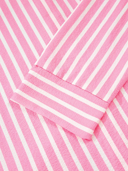 Stripe Buttoned Front Long Sleeve Top and Pants 2 Piece Sleepwear