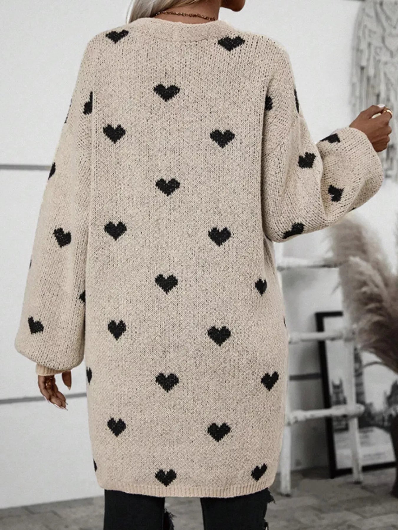 Heart Open Front Knit Cardigan