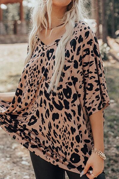 Leopard V-Neck Half Sleeve T-Shirt