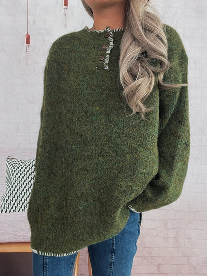 Ribbed Button Detail Long Sleeve Sweater