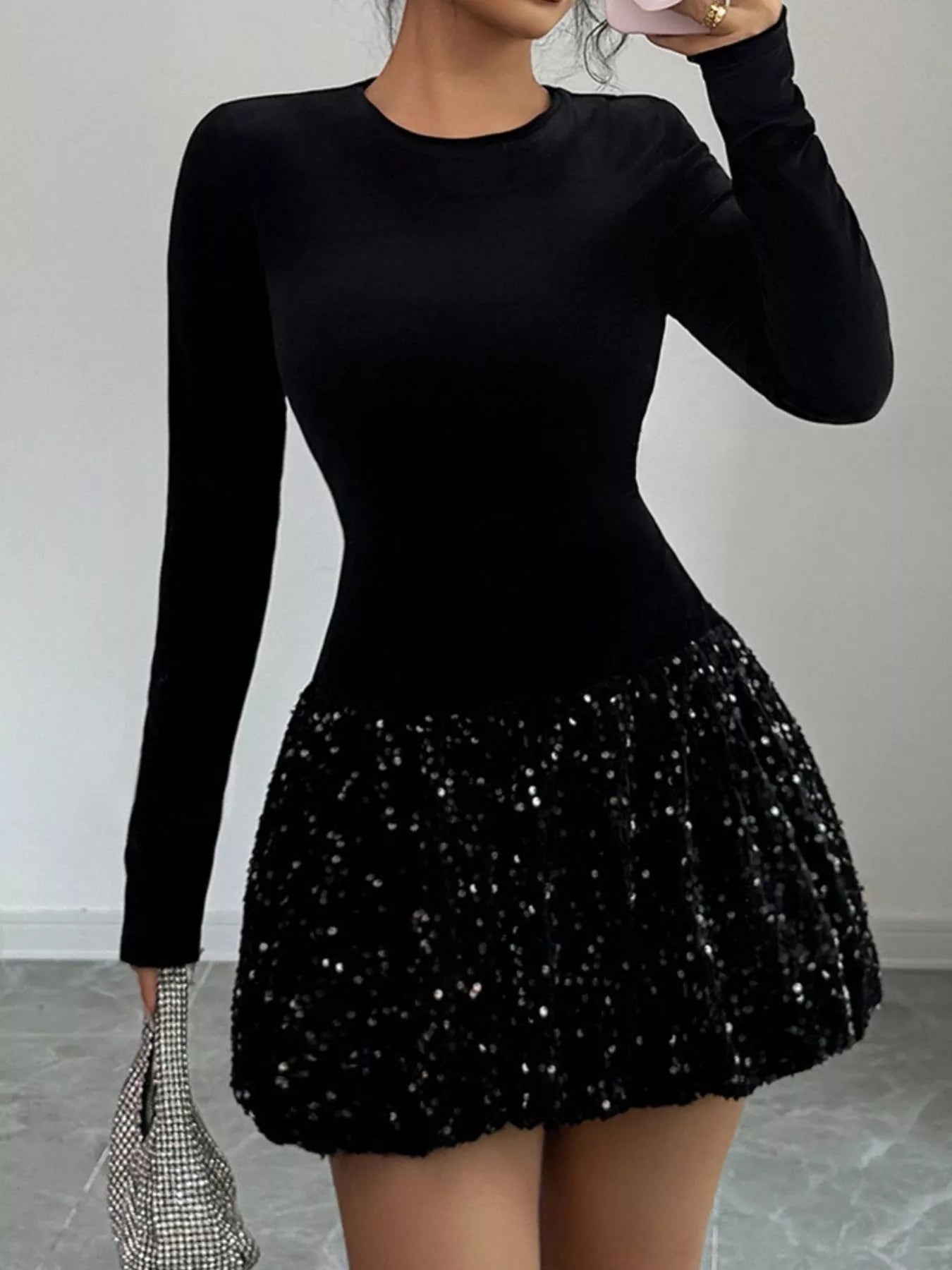 Sequin Long Sleeve Mini Dress