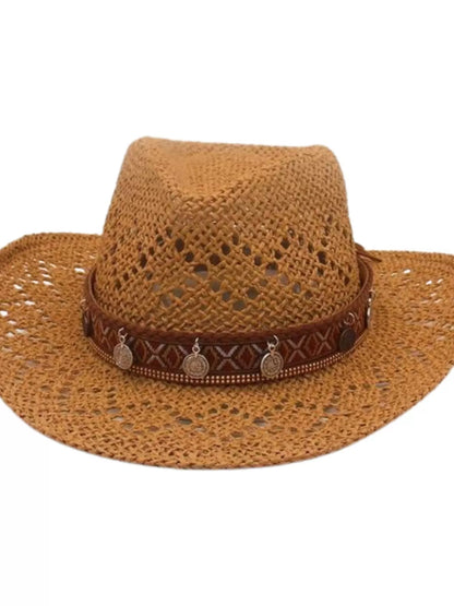 Boho Woven Cowboy Hat Caramel One Size