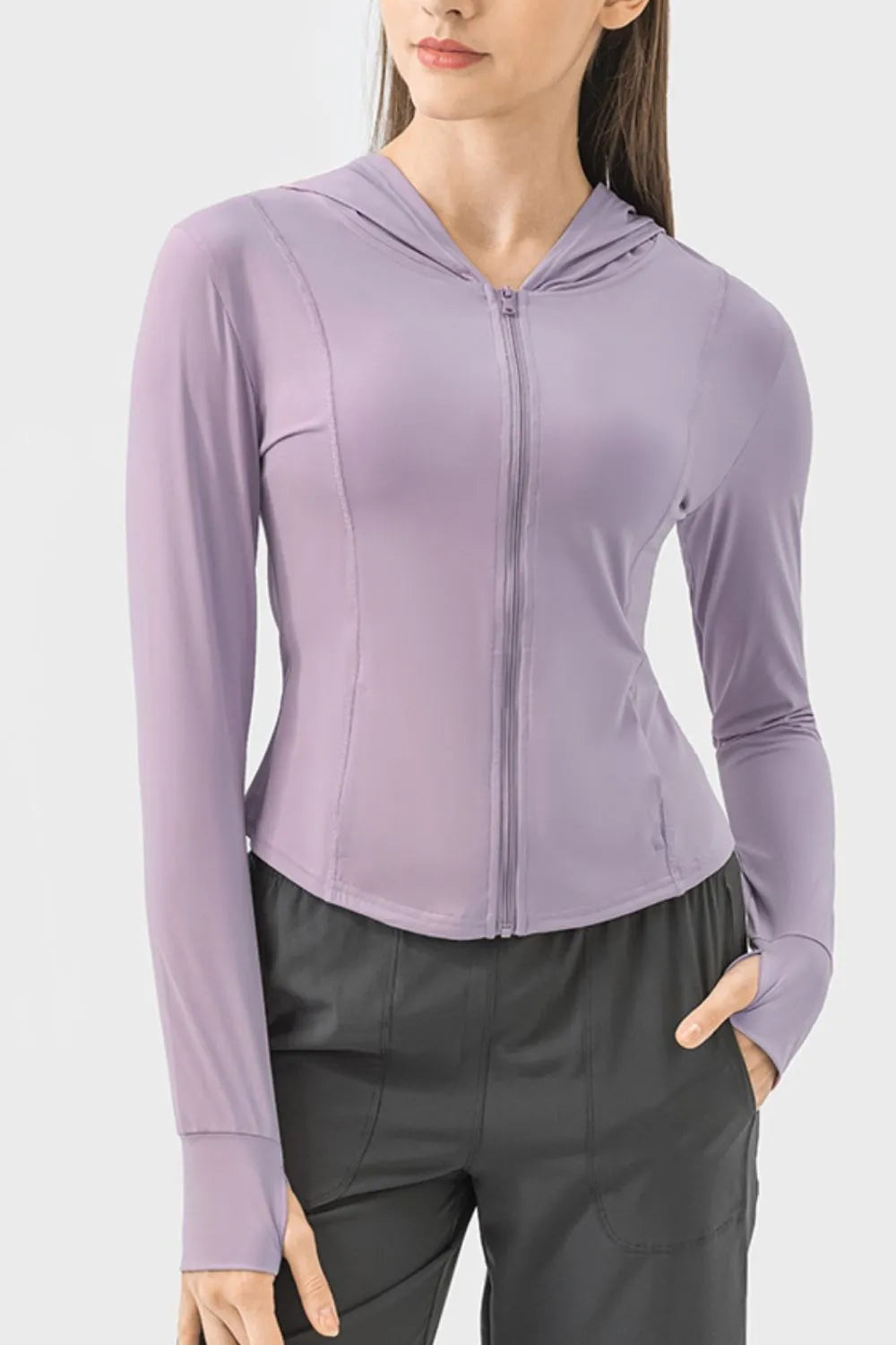 Millennia Pocketed Zip Up Hooded Long Sleeve Active Outerwear Lavender