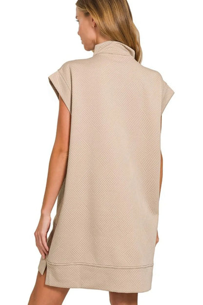 Zenana Textured Knit Jacquard Quarter Zipper Mini Dress