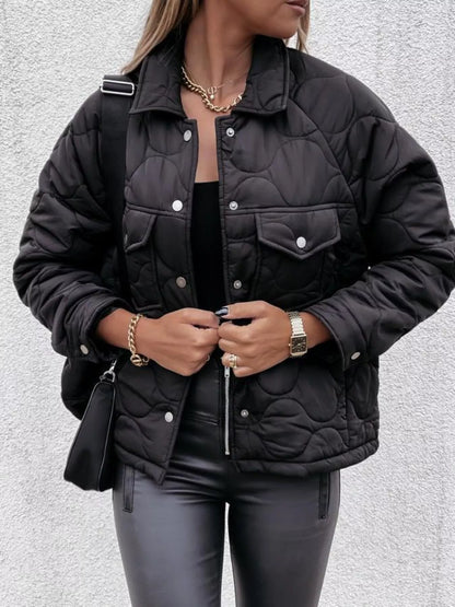 Quilted Snap-Down Casual Jacket Black