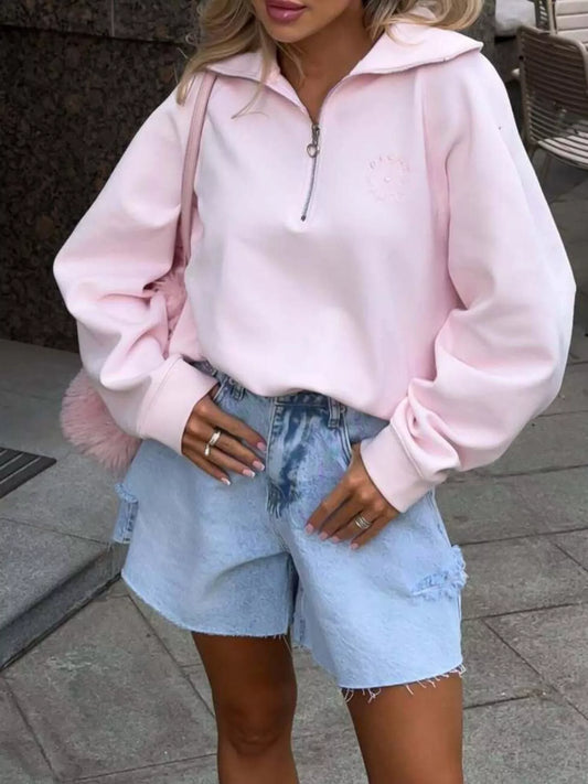 Half Zip Long Sleeve Sweatshirt Blush Pink