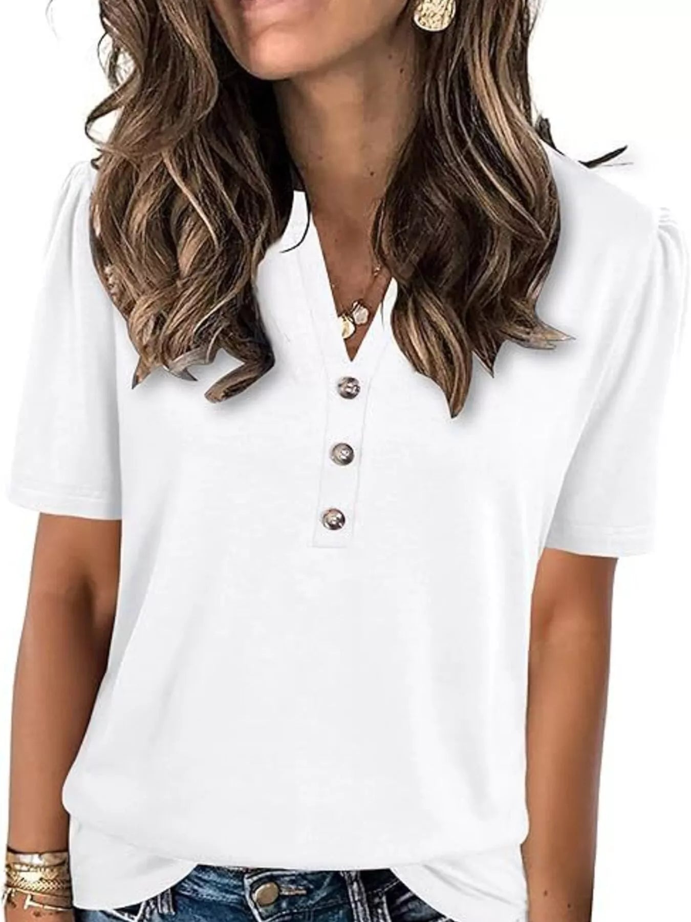Full Size Notched Short Sleeve Blouse Plus Size