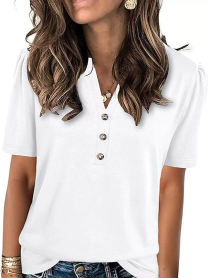 Full Size Notched Short Sleeve Blouse Plus Size