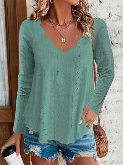 Eyelet Long Sleeve Blouse Air Force Blue