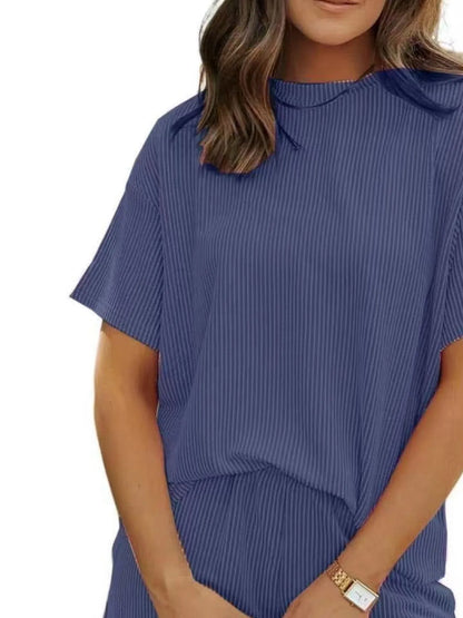 Full Size Ribbed Short Sleeve Top and Shorts Two-Piece Set Plus Size