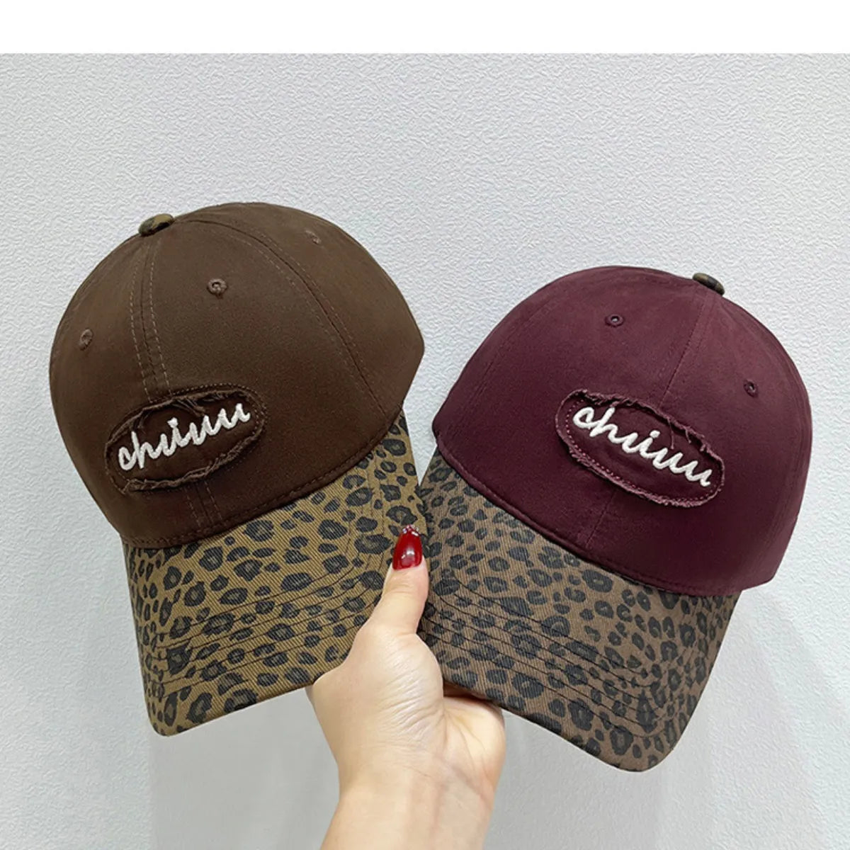 Leopard Print Baseball Cap with Embroidered Letter
