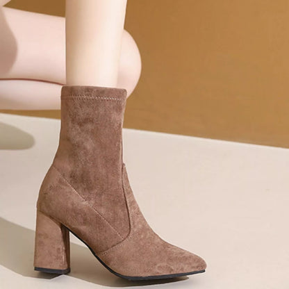 Point Toe Block Heels Boots