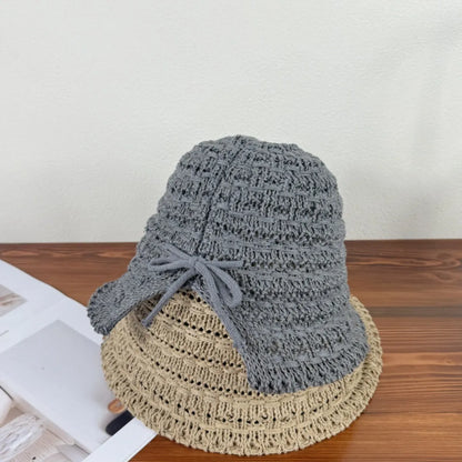 Crochet Bucket Hat with Drawstring Gray One Size
