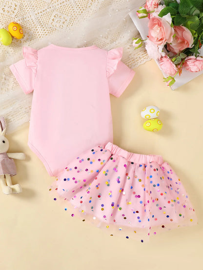 Children's Ruffled Graphic Bodysuit and Skirt Set