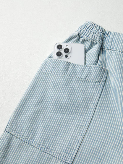 Stripe Mid Rise Drawstring Waist Jeans