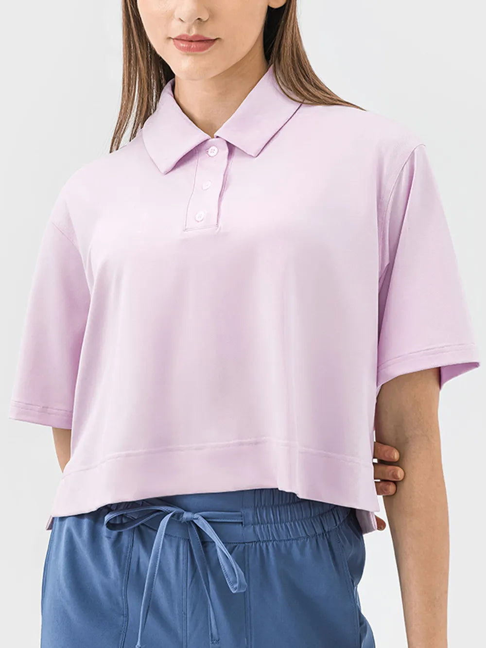 Millennia Half Button Short Sleeve Active T-Shirt Blush Pink