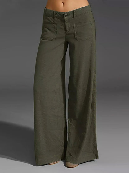 Full Size Wide Leg Pants with Pockets Plus Size Green
