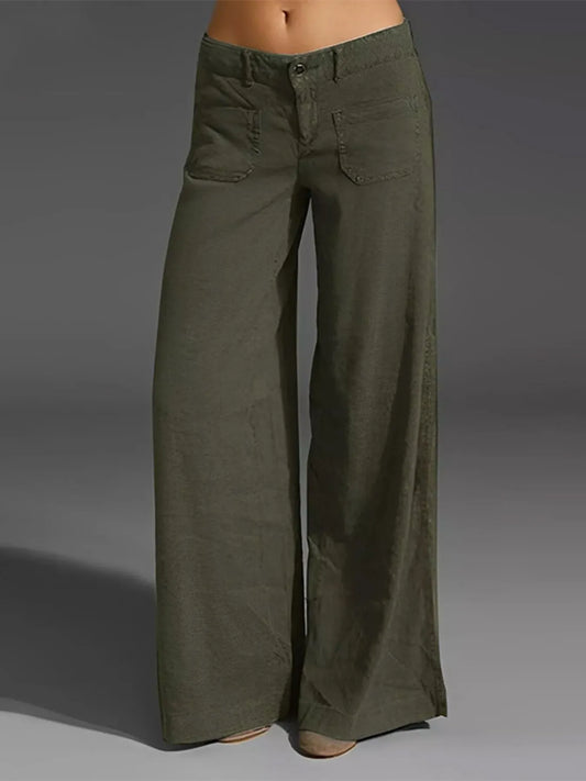 Full Size Wide Leg Pants with Pockets Plus Size Green