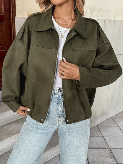 Zip Up Drop Shoulder Jacket Army Green