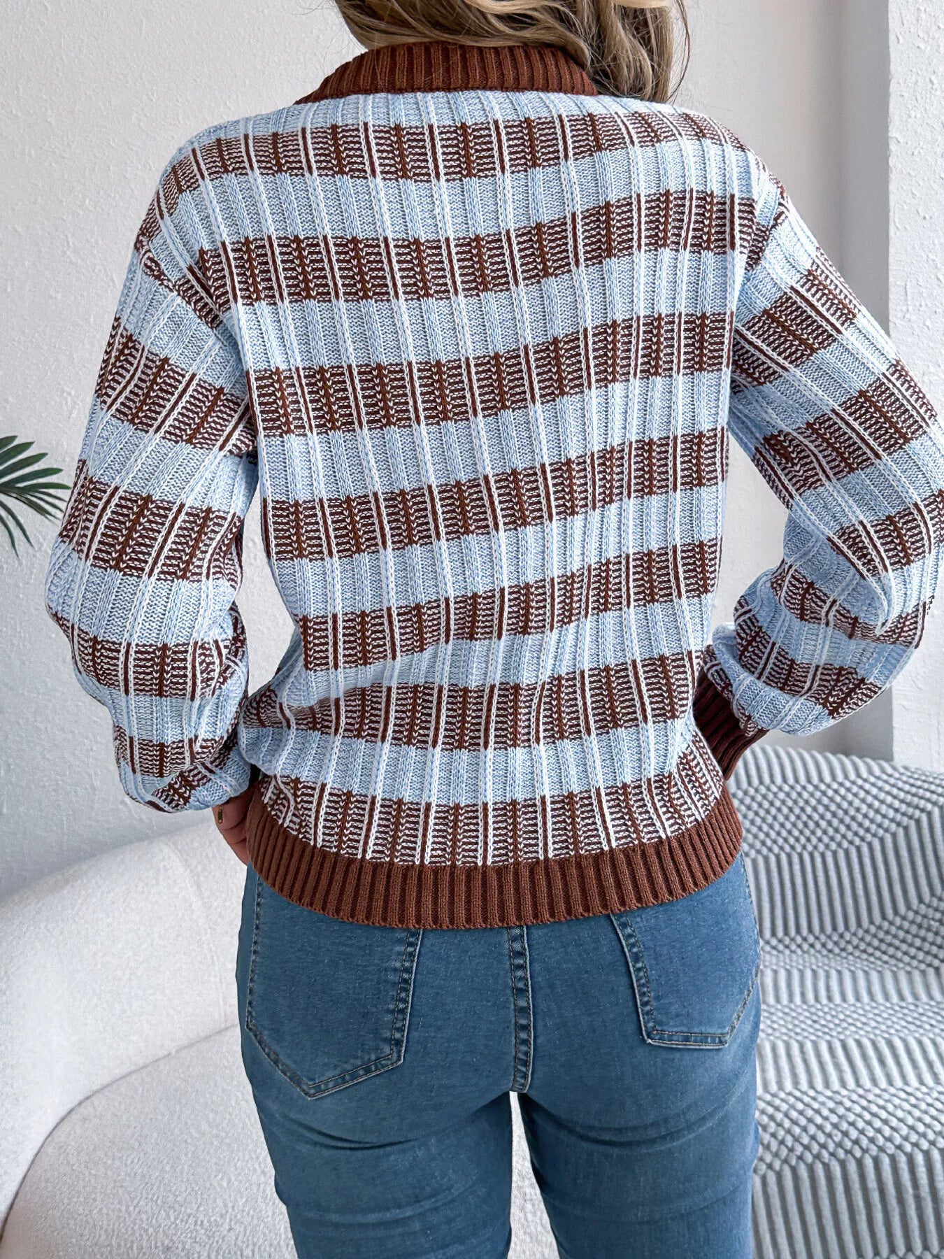 Striped Round Neck Long Sleeve Sweater