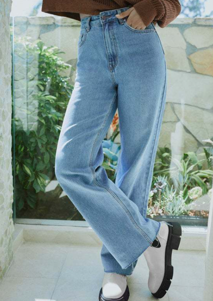 Women High Waist Retro Loose Straight Jeans Women Pants Straight Leg Jeans Light Blue