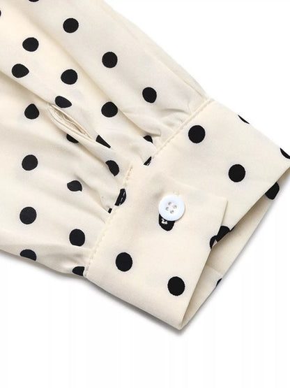 Polka Dot Tie Front Long Sleeve Midi Dress