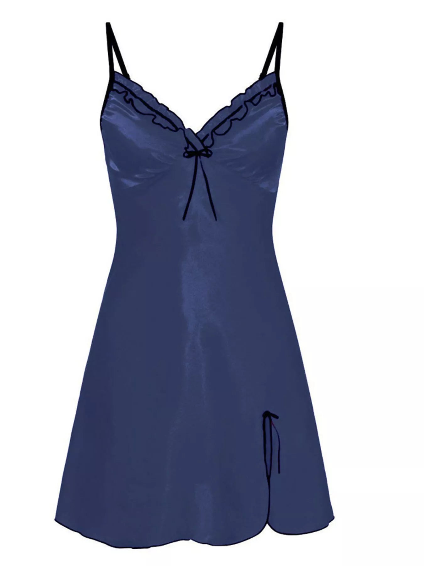 Full Size Satin Lace Trimmed Mini Slip Dress Plus Size Blue