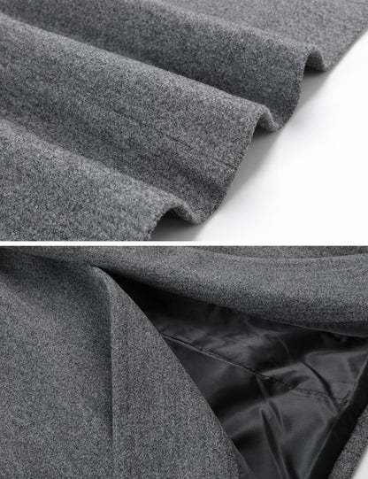 Wool Blend Pea Coat - Double Breasted Mid Length Trench Coat for Women