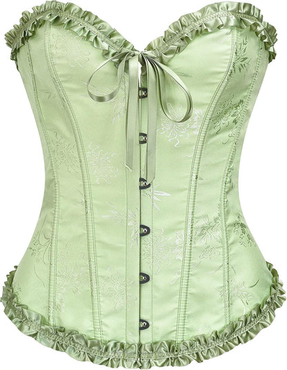 Corset Top for Women - Lace Bustier Shapewear with Push Up Support Foam Green