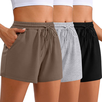 Women Sweat Shorts 3-Pack - High Waist Athletic Lounge Shorts with Pockets