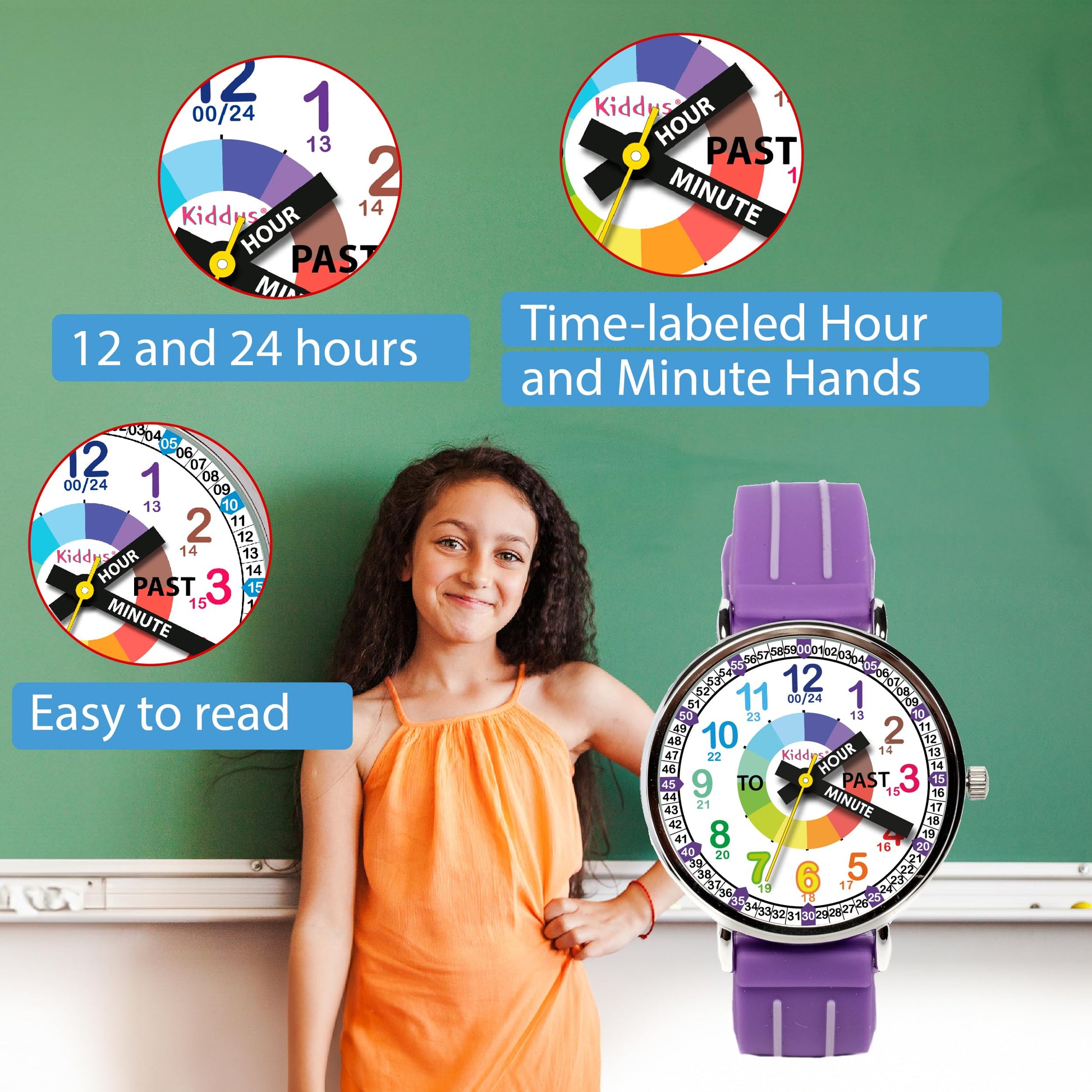 Kids Time Teacher Watch - Educational Analog Watch with Japanese Quartz Movement Ages 5-12