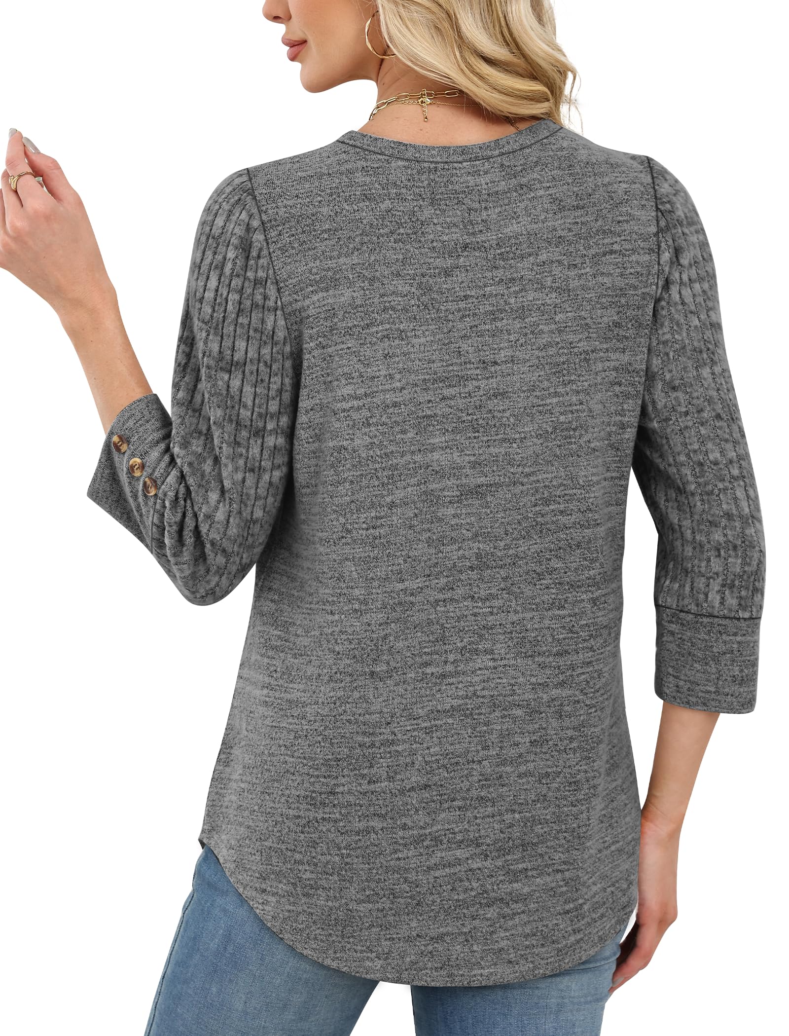 Women's Long Sleeve Shirts - Lightweight 3/4 Sleeve Sweaters with Buttons
