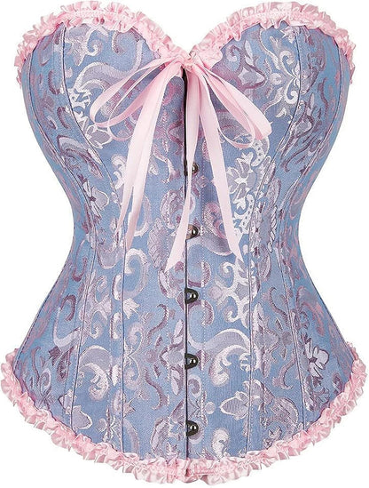 Corset Top for Women - Lace Bustier Shapewear with Push Up Support Blue