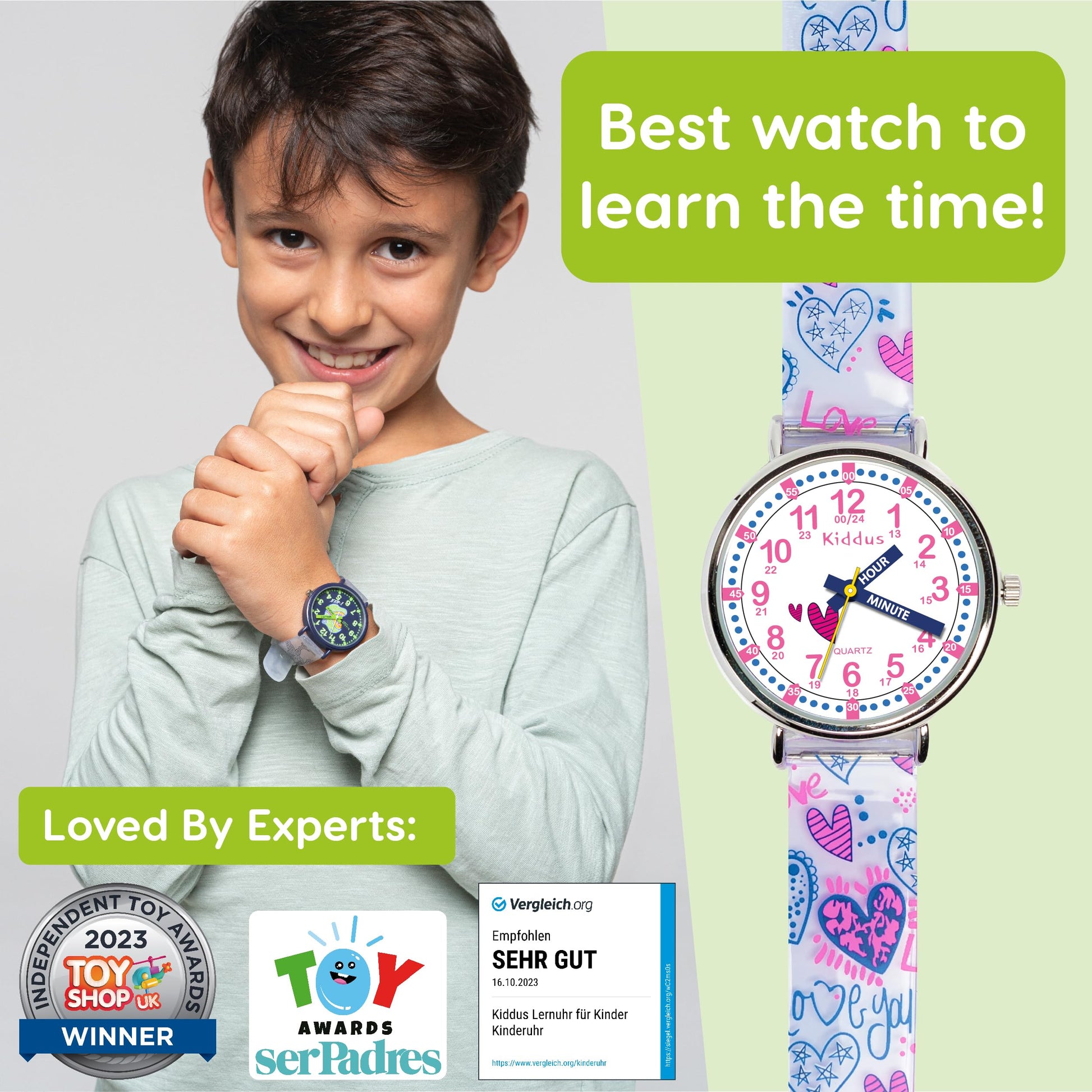 Kids Time Teacher Watch - Educational Analog Watch with Japanese Quartz Movement Ages 5-12