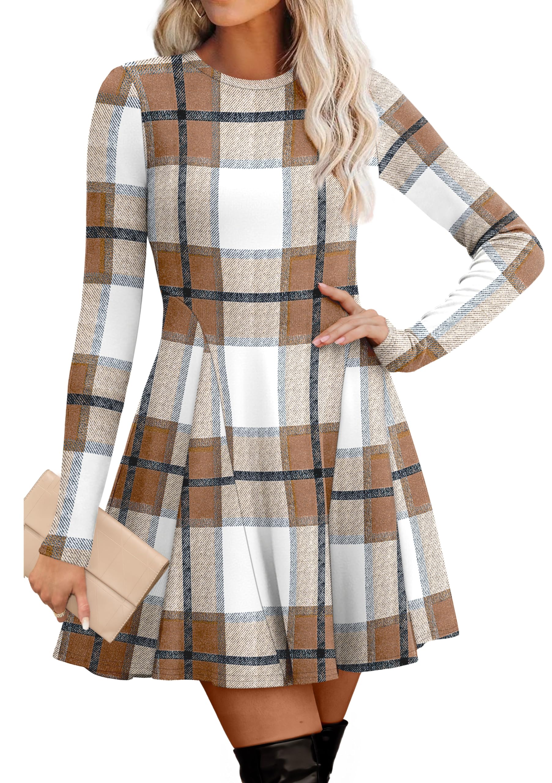 Women's Sweater Dress - Long Sleeve Ribbed Knit Fit and Flare A-Line Dress