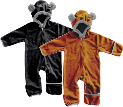 Fleece Baby Bunting with Hood - Convertible Mittens & Booties for Newborn & Infant Bear - Black & Brown (2 Pack)
