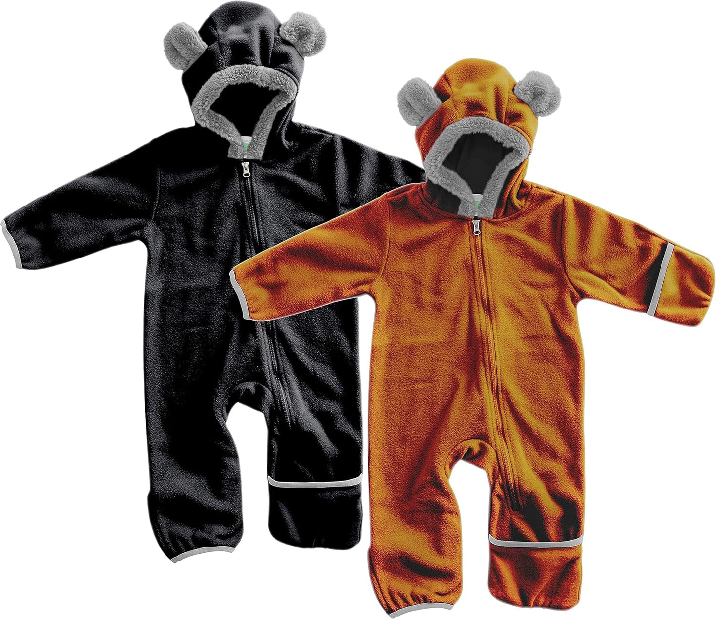 Fleece Baby Bunting with Hood - Convertible Mittens & Booties for Newborn & Infant Bear - Black & Brown (2 Pack)