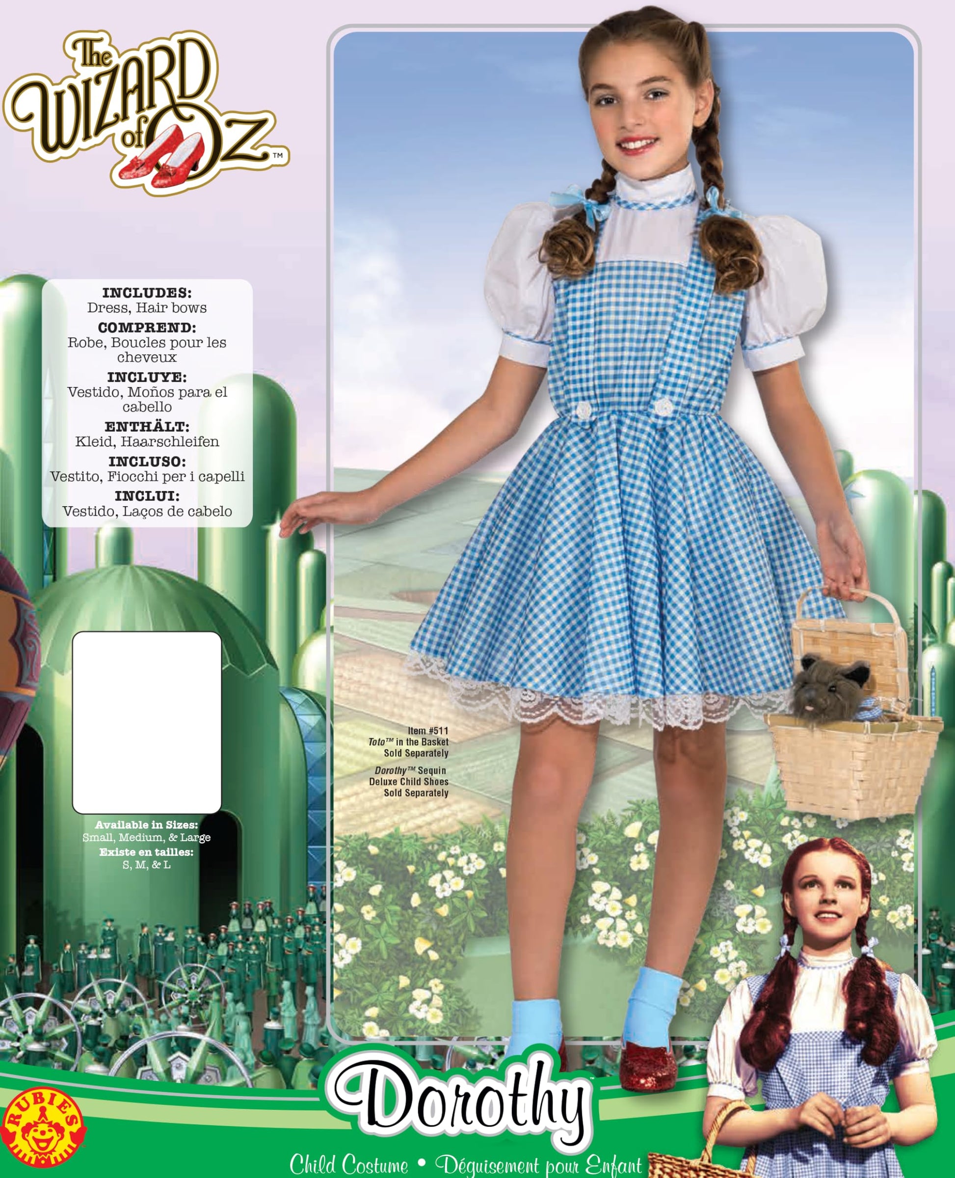 Girls Dorothy Costume Wizard of Oz - Blue Gingham Dress with Hair Bows