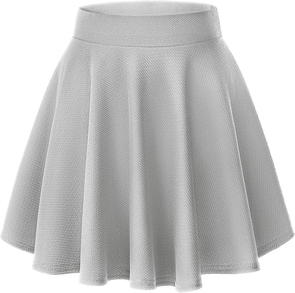 Women Flared Mini Skater Skirt - Stretchy A-Line Circle Skirt Grey