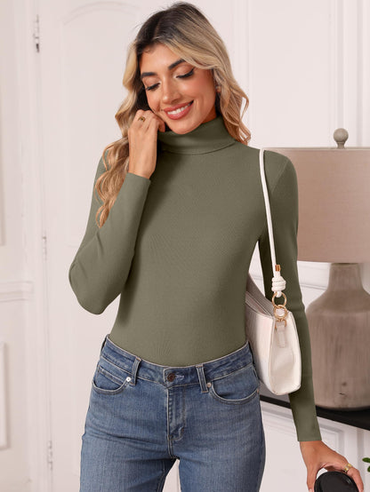 Women's Turtleneck Long Sleeve Shirt - Thermal Underwear Top for Fall Winter