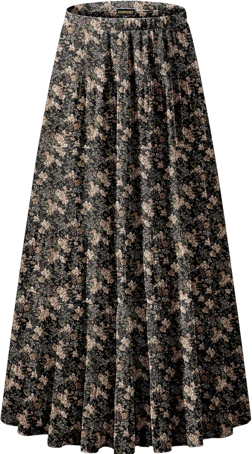 Chiffon Maxi Skirt for Women - High Waist Pleated A-Line Flared Long Skirt