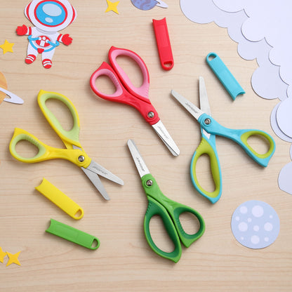 Kids Safety Scissors 4 Pack - 5.5 Inch Blunt Tip School Scissors with Cover for Children Ages 4+