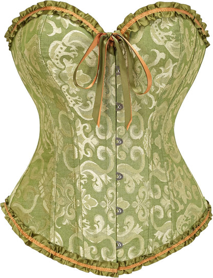 Corset Top for Women - Lace Bustier Shapewear with Push Up Support Green