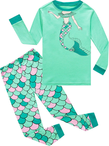 Kids Cotton Pajamas 2 Piece Set - Soft Sleepwear for Boys and Girls Mermaid F1