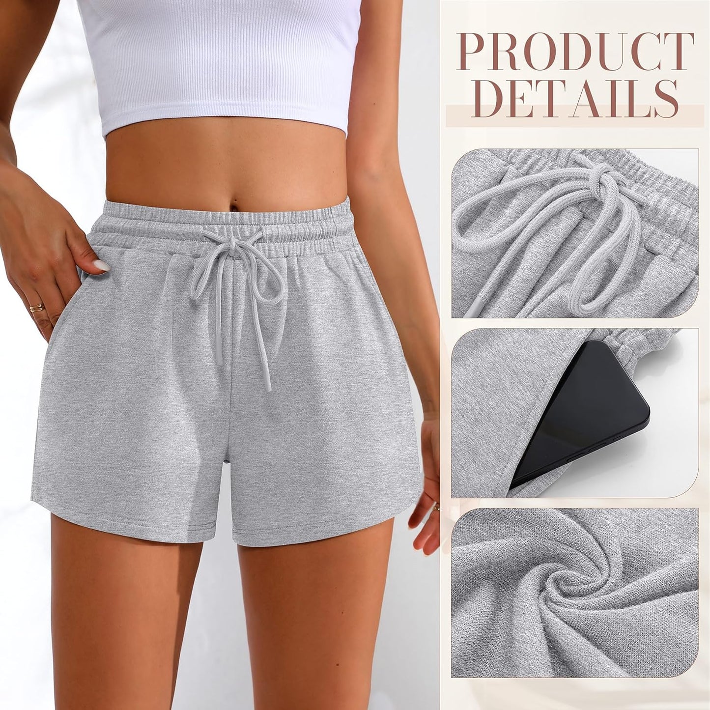 Women Sweat Shorts 3-Pack - High Waist Athletic Lounge Shorts with Pockets