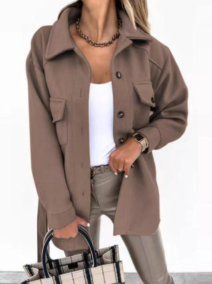 Button-Down Tie Waist Coat Dark Brown