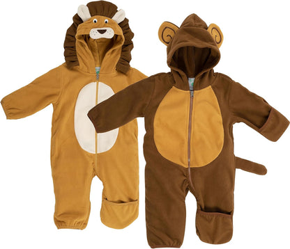 Fleece Baby Bunting with Hood - Convertible Mittens & Booties for Newborn & Infant Lion & Monkey (2 Pack)