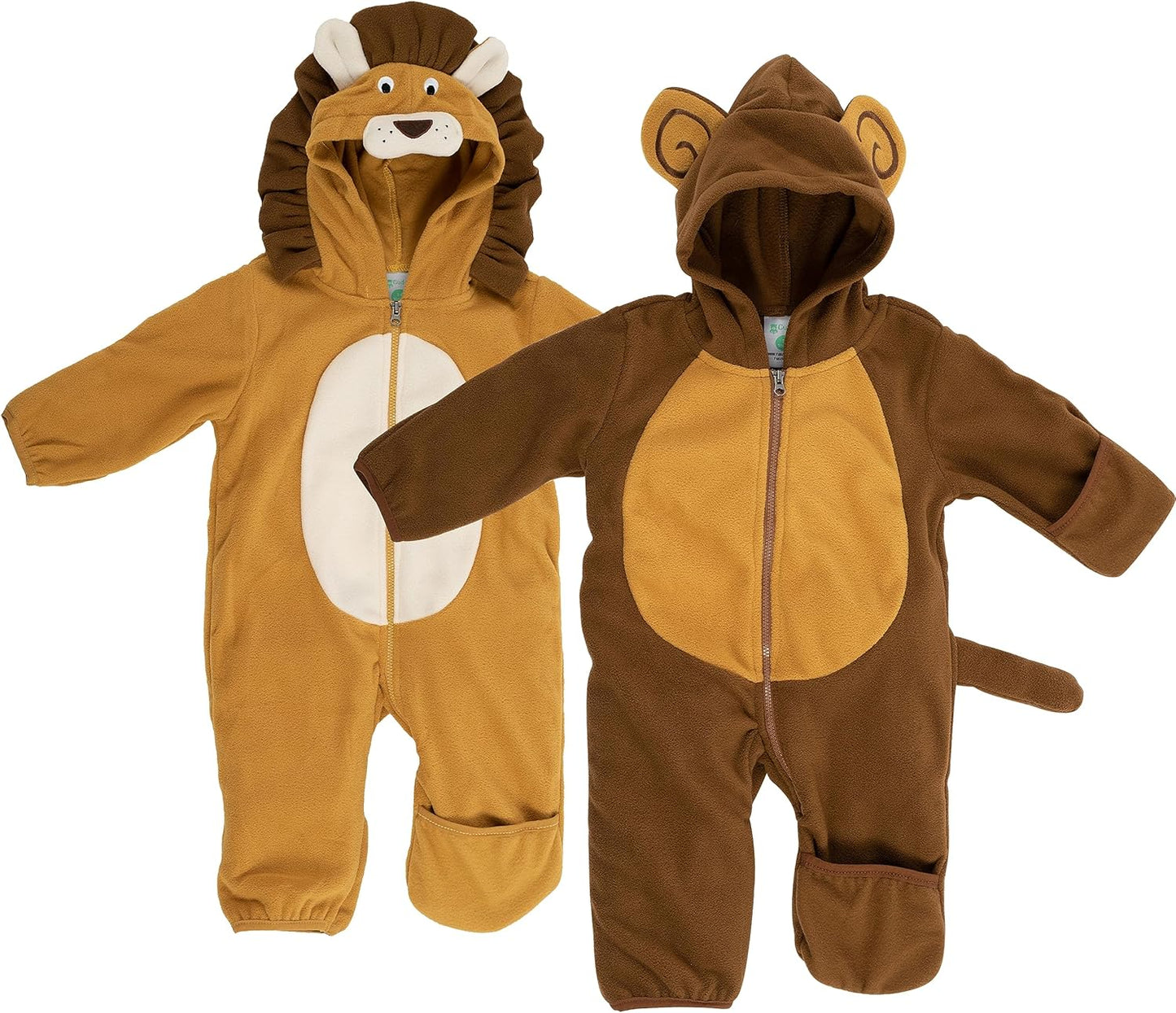 Fleece Baby Bunting with Hood - Convertible Mittens & Booties for Newborn & Infant Lion & Monkey (2 Pack)