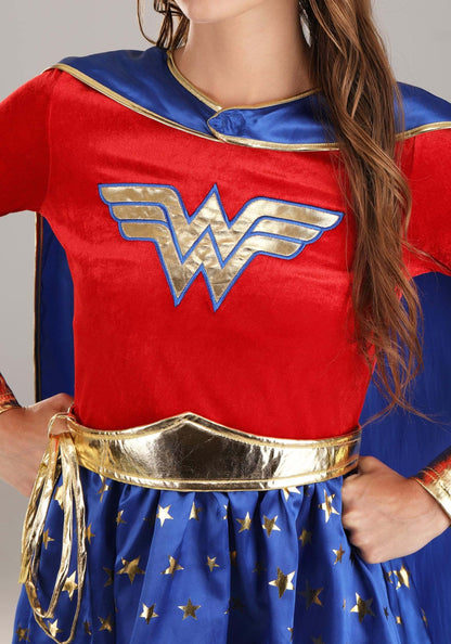 Wonder Woman Costume - Women's Long Sleeve Dress with Cape and Accessories